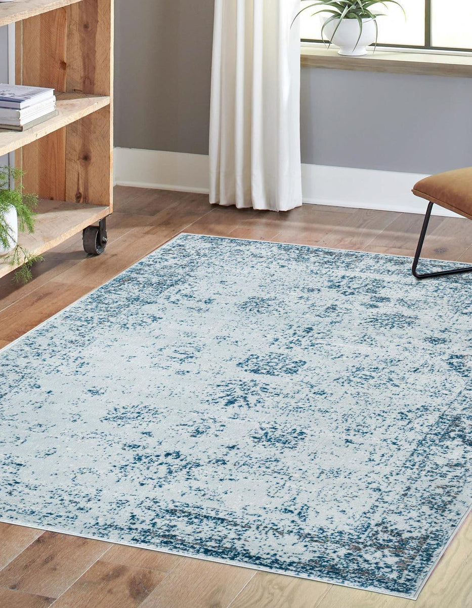 Light Blue 5' 3 x 8' Sofia Rectangle Area Rug Discounted Clearance Fin ...