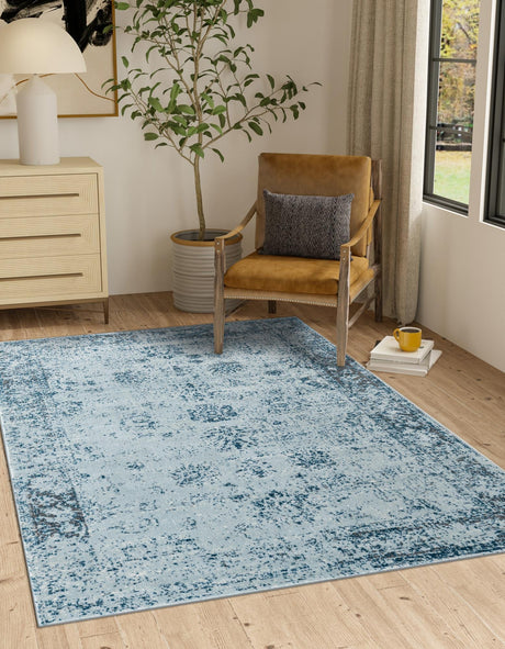 Light Blue 6' 1 x 9' Sofia Rectangle Area Rug Durable Easy Clean Stain Resistant Unique Carpet for Affordable Interior Home Design for Sale at Rug Engine