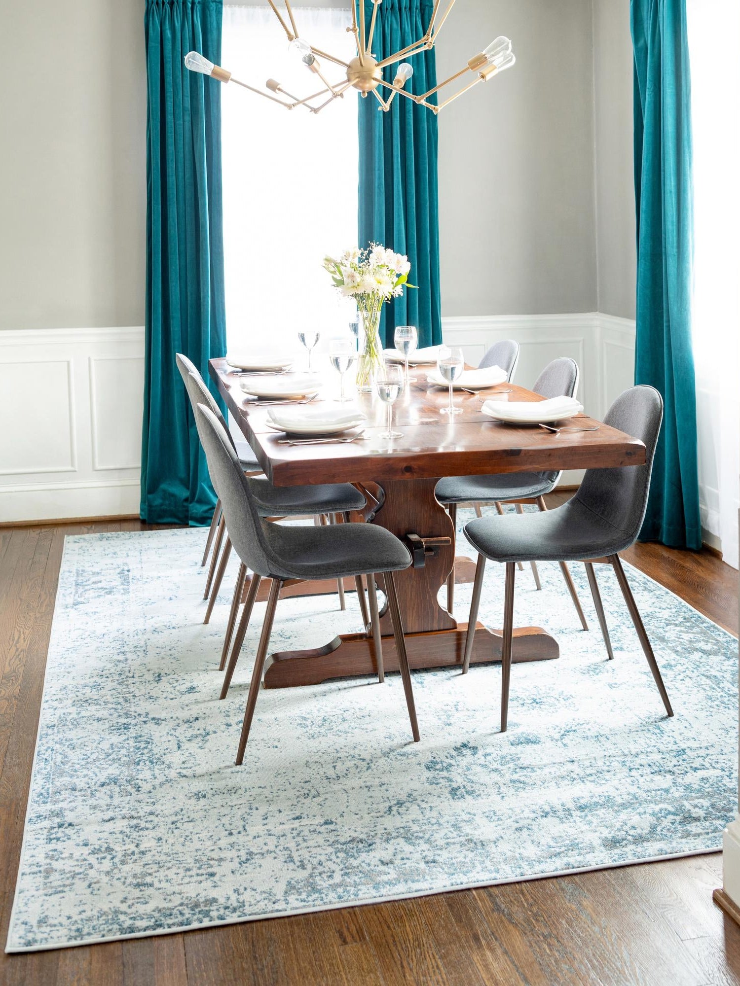 Light Blue 7' 1 x 10' Sofia Rectangle Area Rug Durable Easy Clean Stain Resistant Unique Carpet for Affordable Interior Home Design for Sale at Rug Engine