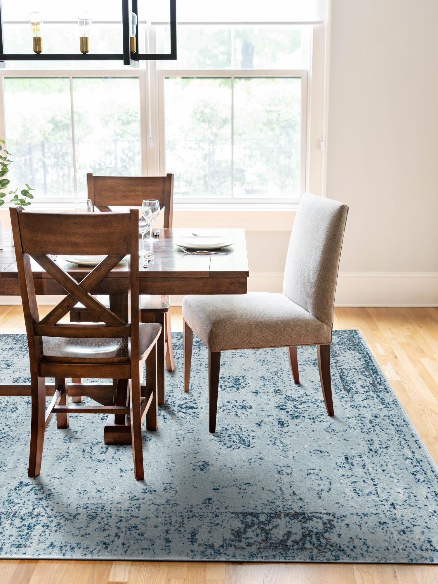 Light Blue 6' 1 x 9' Sofia Rectangle Area Rug Durable Easy Clean Stain Resistant Unique Carpet for Affordable Interior Home Design for Sale at Rug Engine