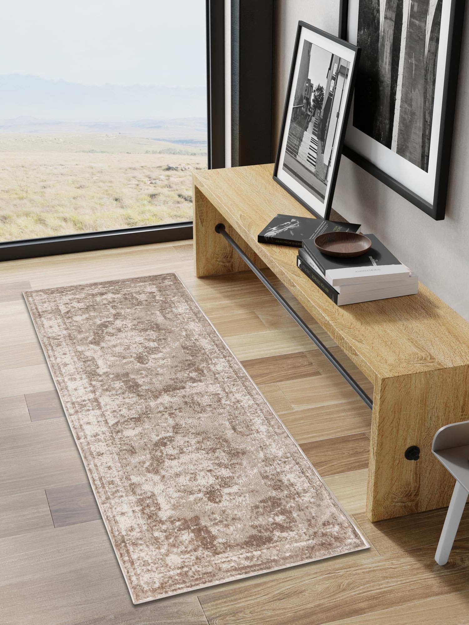 Beige 3' 3 x 19' 8 Sofia Runner Area Rug Durable Easy Clean Stain Resistant Unique Carpet for Affordable Interior Home Design for Sale at Rug Engine
