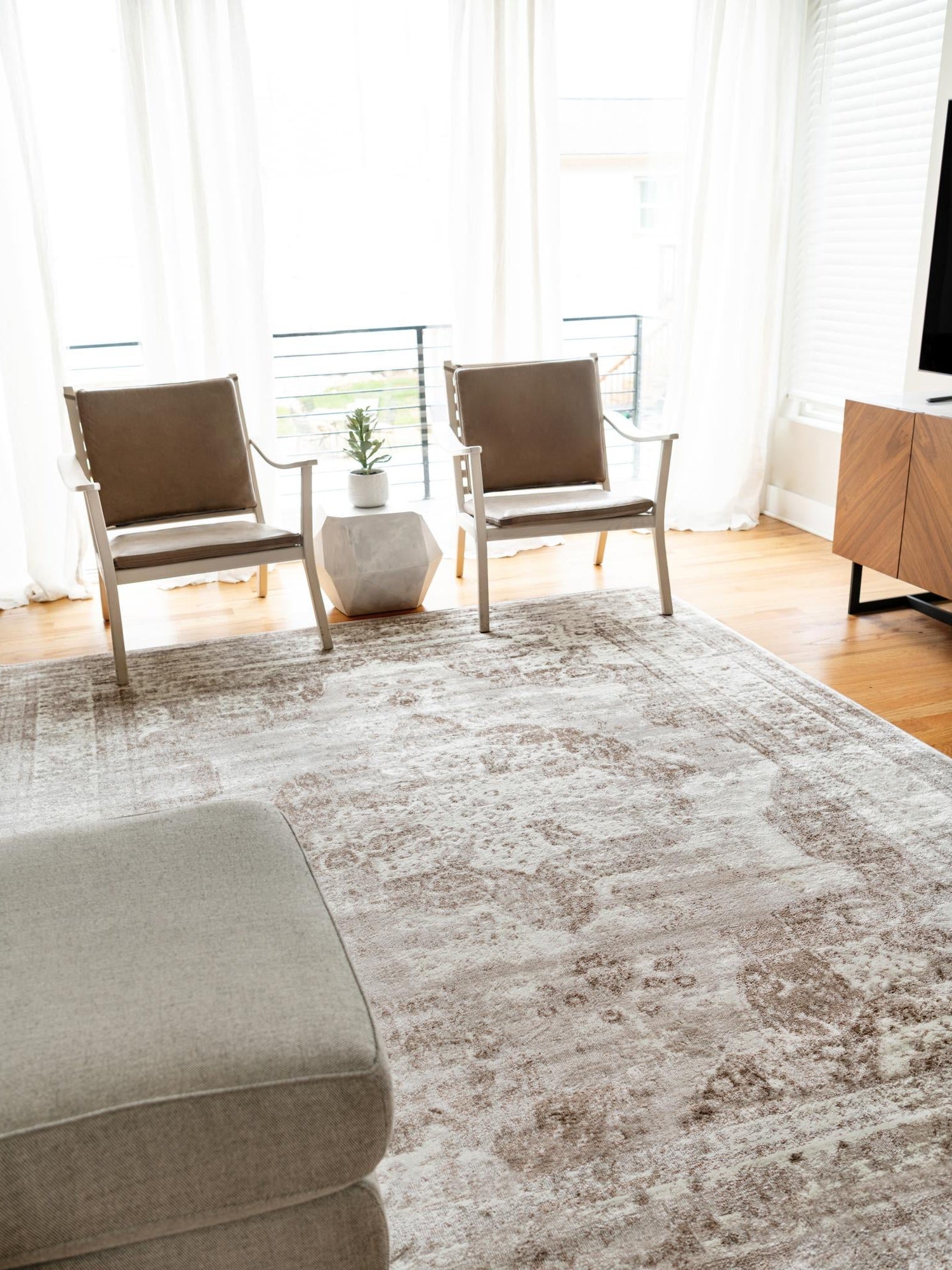Beige 4' 1 x 6' 1 Sofia Rectangle Area Rug Durable Easy Clean Stain Resistant Unique Carpet for Affordable Interior Home Design for Sale at Rug Engine