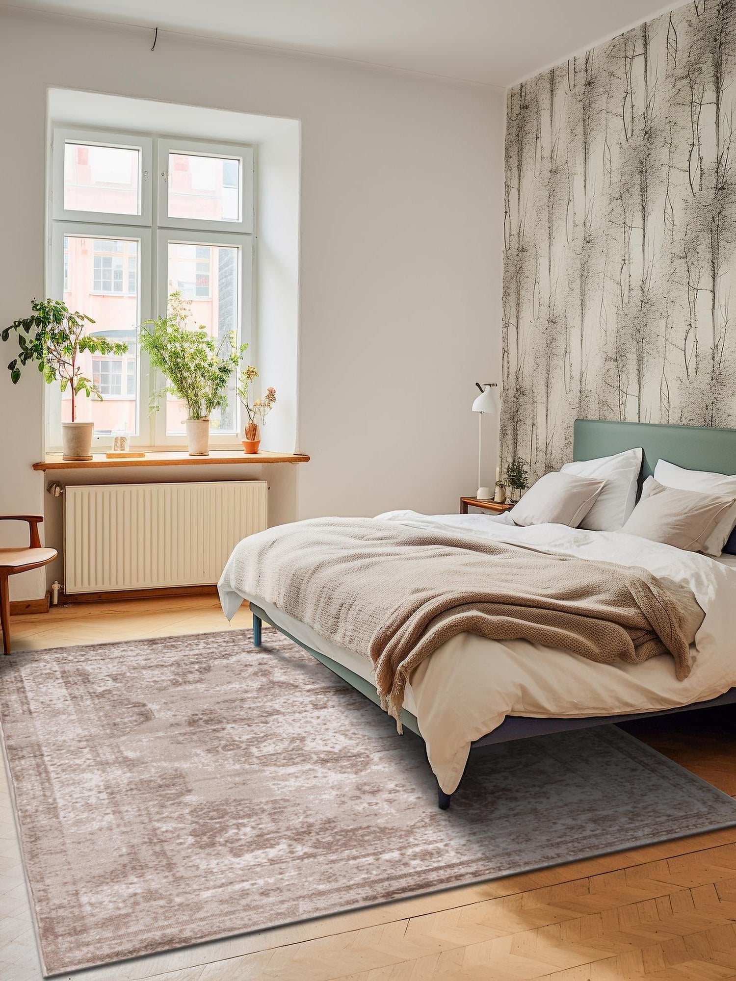 Beige 4' 1 x 6' 1 Sofia Rectangle Area Rug Durable Easy Clean Stain Resistant Unique Carpet for Affordable Interior Home Design for Sale at Rug Engine