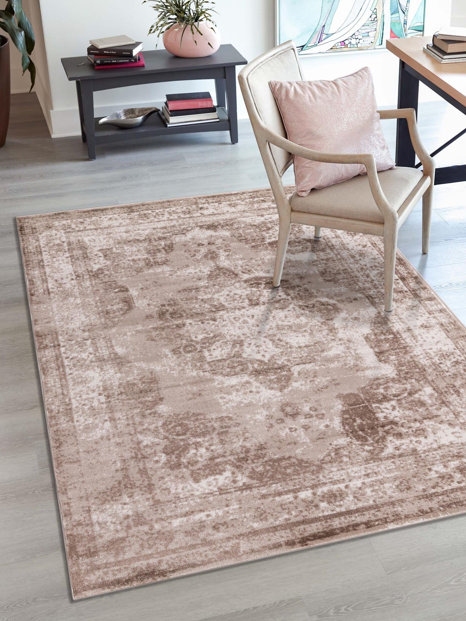 Beige 7' 10 x 11' Sofia Rectangle Area Rug Durable Easy Clean Stain Resistant Unique Carpet for Affordable Interior Home Design for Sale at Rug Engine