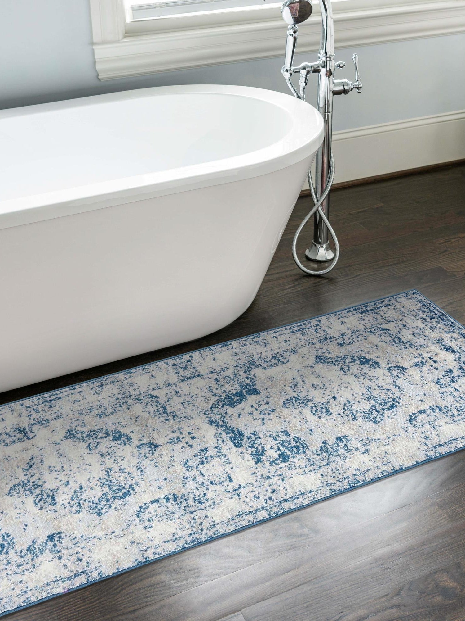 Blue 3' 3 x 19' 8 Sofia Runner Area Rug Durable Easy Clean Stain Resistant Unique Carpet for Affordable Interior Home Design for Sale at Rug Engine