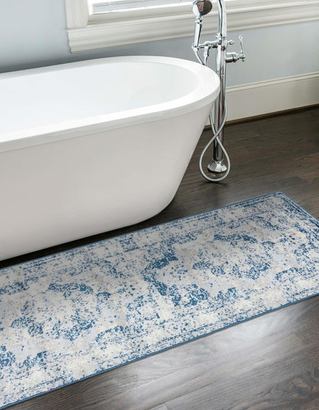 Blue 3' 3 x 19' 8 Sofia Runner Area Rug Durable Easy Clean Stain Resistant Unique Carpet for Affordable Interior Home Design for Sale at Rug Engine