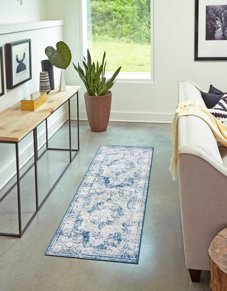 Blue 2' x 13' 1 Sofia Runner Area Rug Durable Easy Clean Stain Resistant Unique Carpet for Affordable Interior Home Design for Sale at Rug Engine
