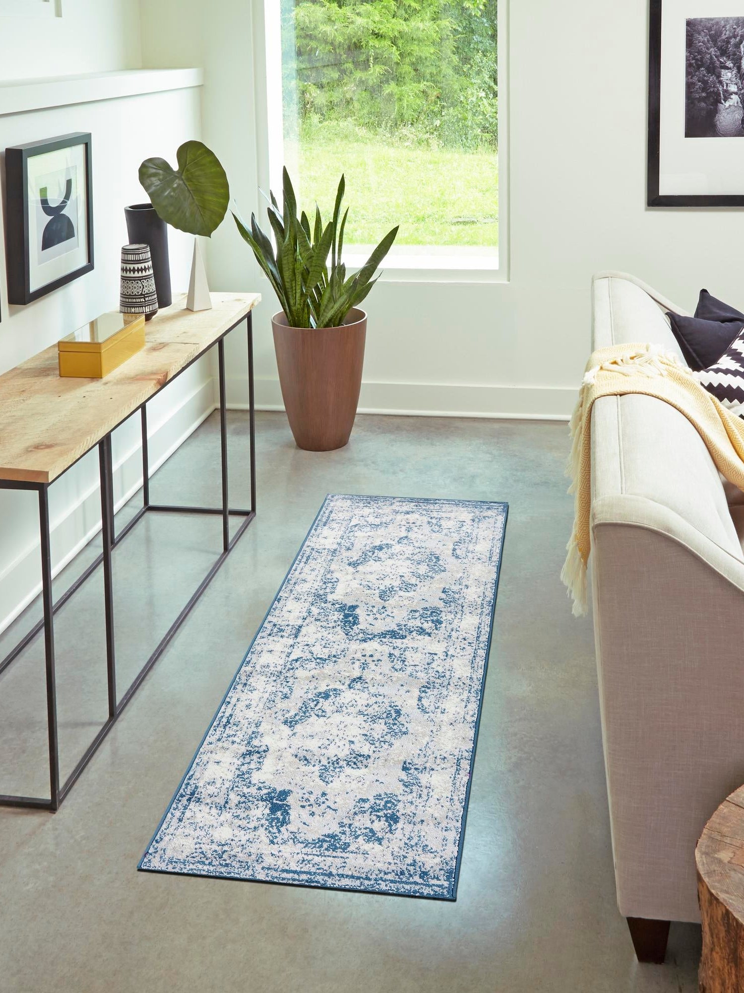Blue 2' x 6' 7 Sofia Runner Area Rug Durable Easy Clean Stain Resistant Unique Carpet for Affordable Interior Home Design for Sale at Rug Engine
