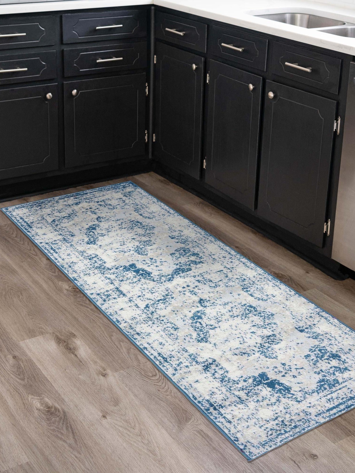Blue 3' 3 x 19' 8 Sofia Runner Area Rug Durable Easy Clean Stain Resistant Unique Carpet for Affordable Interior Home Design for Sale at Rug Engine