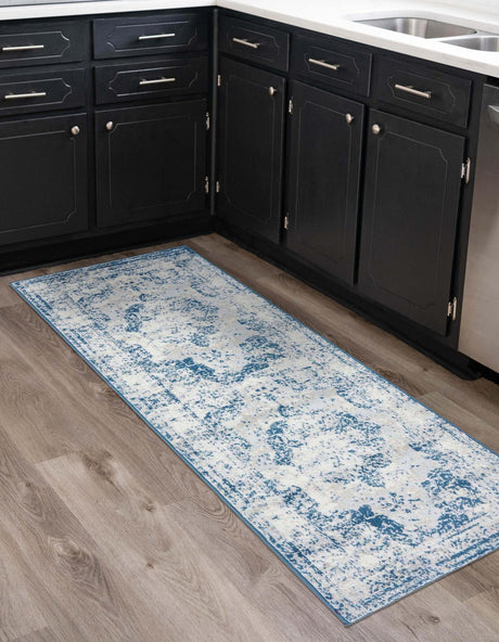 Blue 3' 3 x 19' 8 Sofia Runner Area Rug Durable Easy Clean Stain Resistant Unique Carpet for Affordable Interior Home Design for Sale at Rug Engine