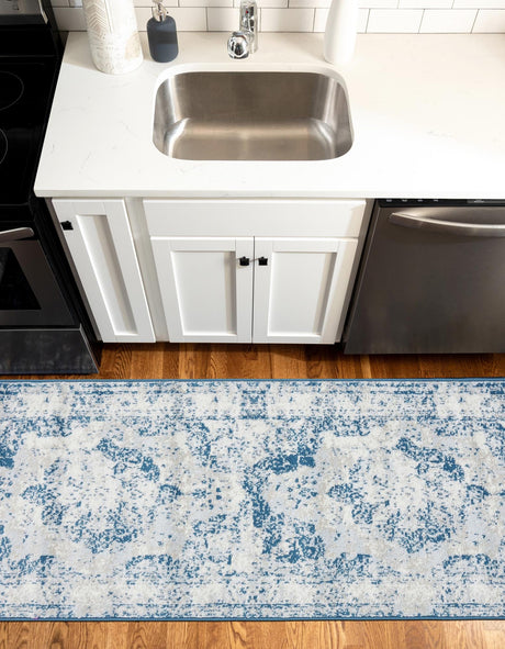 Blue 2' x 13' 1 Sofia Runner Area Rug Durable Easy Clean Stain Resistant Unique Carpet for Affordable Interior Home Design for Sale at Rug Engine