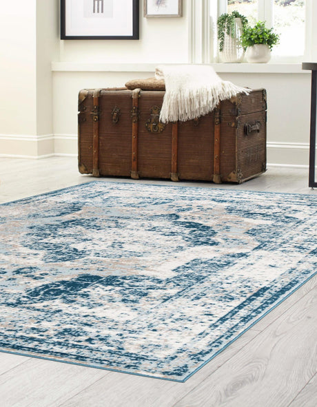 Blue 3' 1 x 5' 3 Sofia Rectangle Area Rug Durable Easy Clean Stain Resistant Unique Carpet for Affordable Interior Home Design for Sale at Rug Engine