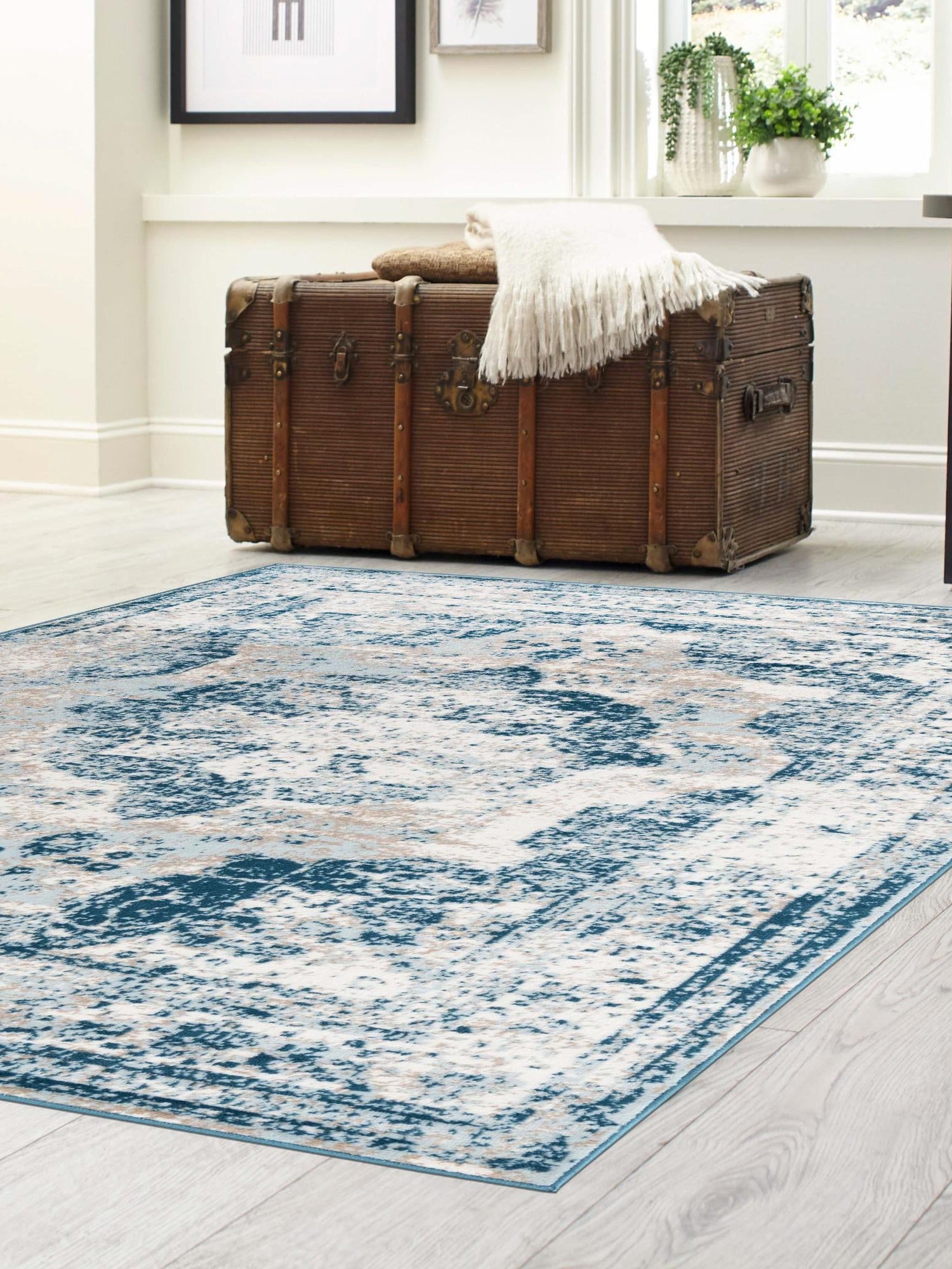 Blue 7' 10 x 11' Sofia Rectangle Area Rug Durable Easy Clean Stain Resistant Unique Carpet for Affordable Interior Home Design for Sale at Rug Engine