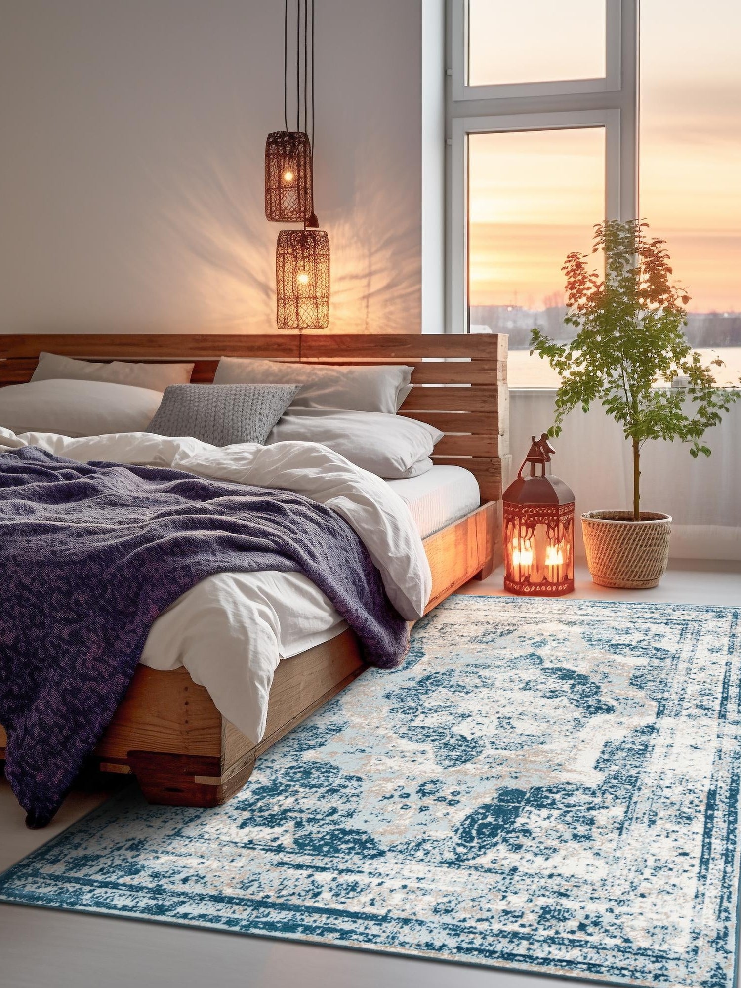 Blue 7' 10 x 10' Sofia Rectangle Area Rug Durable Easy Clean Stain Resistant Unique Carpet for Affordable Interior Home Design for Sale at Rug Engine