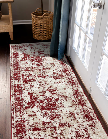 Burgundy 2' x 13' 1 Sofia Runner Area Rug Durable Easy Clean Stain Resistant Unique Carpet for Affordable Interior Home Design for Sale at Rug Engine