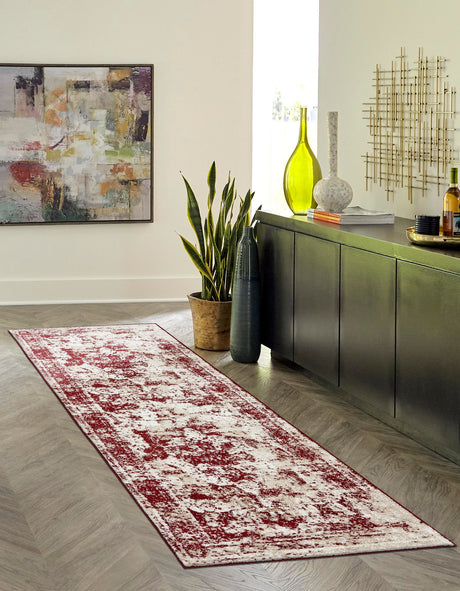 Burgundy 2' x 6' 7 Sofia Runner Area Rug Durable Easy Clean Stain Resistant Unique Carpet for Affordable Interior Home Design for Sale at Rug Engine