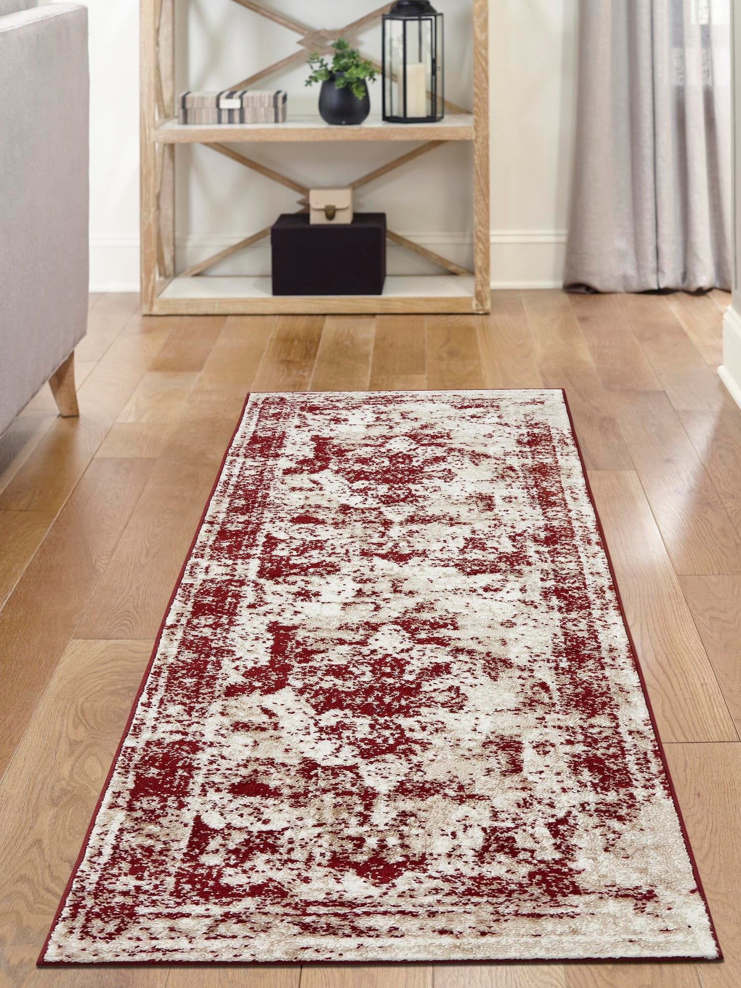Burgundy 2' x 6' 7 Sofia Runner Area Rug Durable Easy Clean Stain Resistant Unique Carpet for Affordable Interior Home Design for Sale at Rug Engine