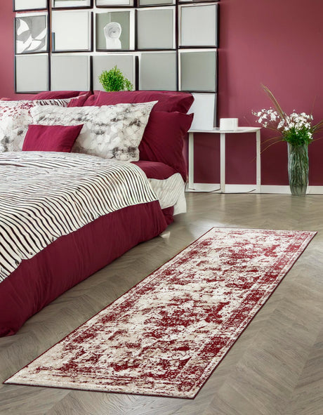 Burgundy 2' x 13' 1 Sofia Runner Area Rug Durable Easy Clean Stain Resistant Unique Carpet for Affordable Interior Home Design for Sale at Rug Engine