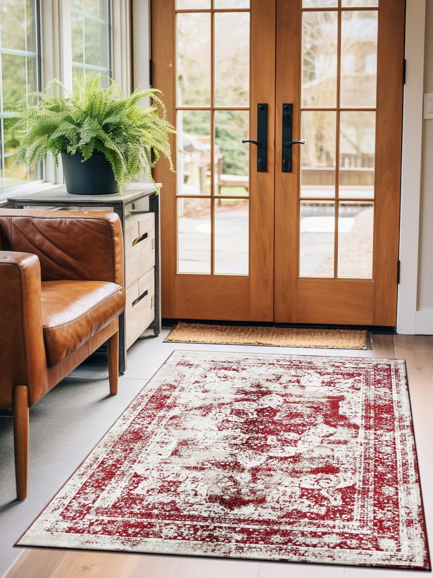 Burgundy 2' x 3' 1 Sofia Rectangle Area Rug Durable Easy Clean Stain Resistant Unique Carpet for Affordable Interior Home Design for Sale at Rug Engine