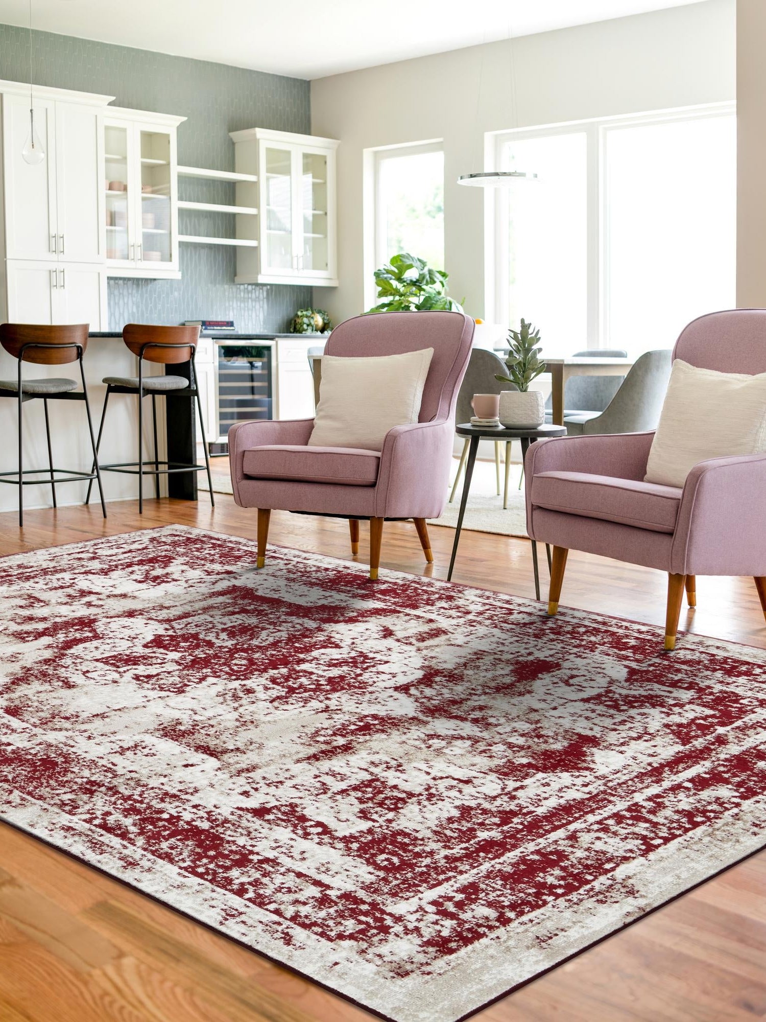 Burgundy 2' x 3' 1 Sofia Rectangle Area Rug Durable Easy Clean Stain Resistant Unique Carpet for Affordable Interior Home Design for Sale at Rug Engine