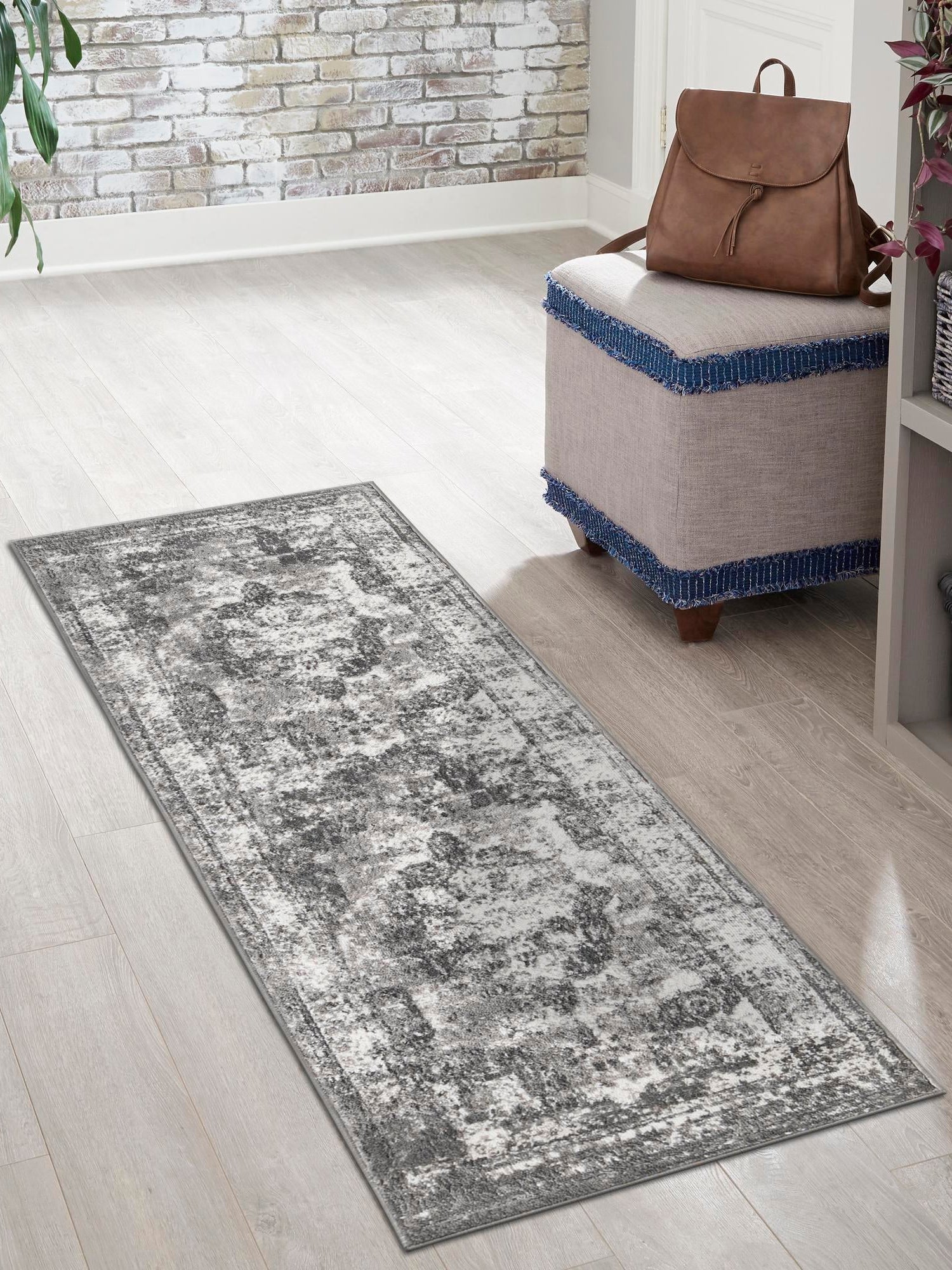 Gray 2' x 8' Sofia Runner Area Rug Durable Easy Clean Stain Resistant Unique Carpet for Affordable Interior Home Design for Sale at Rug Engine