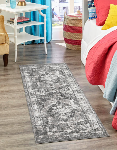 Gray 2' 7 x 12' Sofia Runner Area Rug Durable Easy Clean Stain Resistant Unique Carpet for Affordable Interior Home Design for Sale at Rug Engine