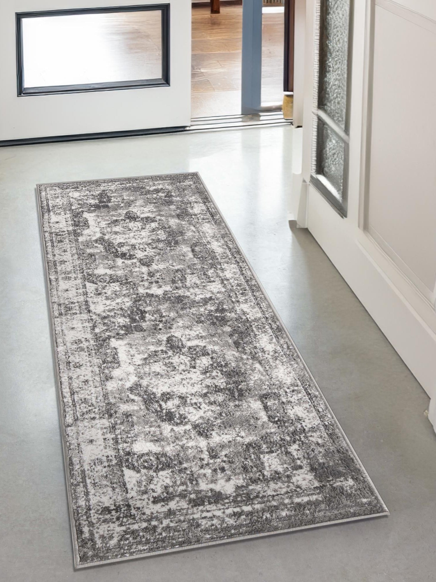 Gray 3' 3 x 19' 8 Sofia Runner Area Rug Durable Easy Clean Stain Resistant Unique Carpet for Affordable Interior Home Design for Sale at Rug Engine