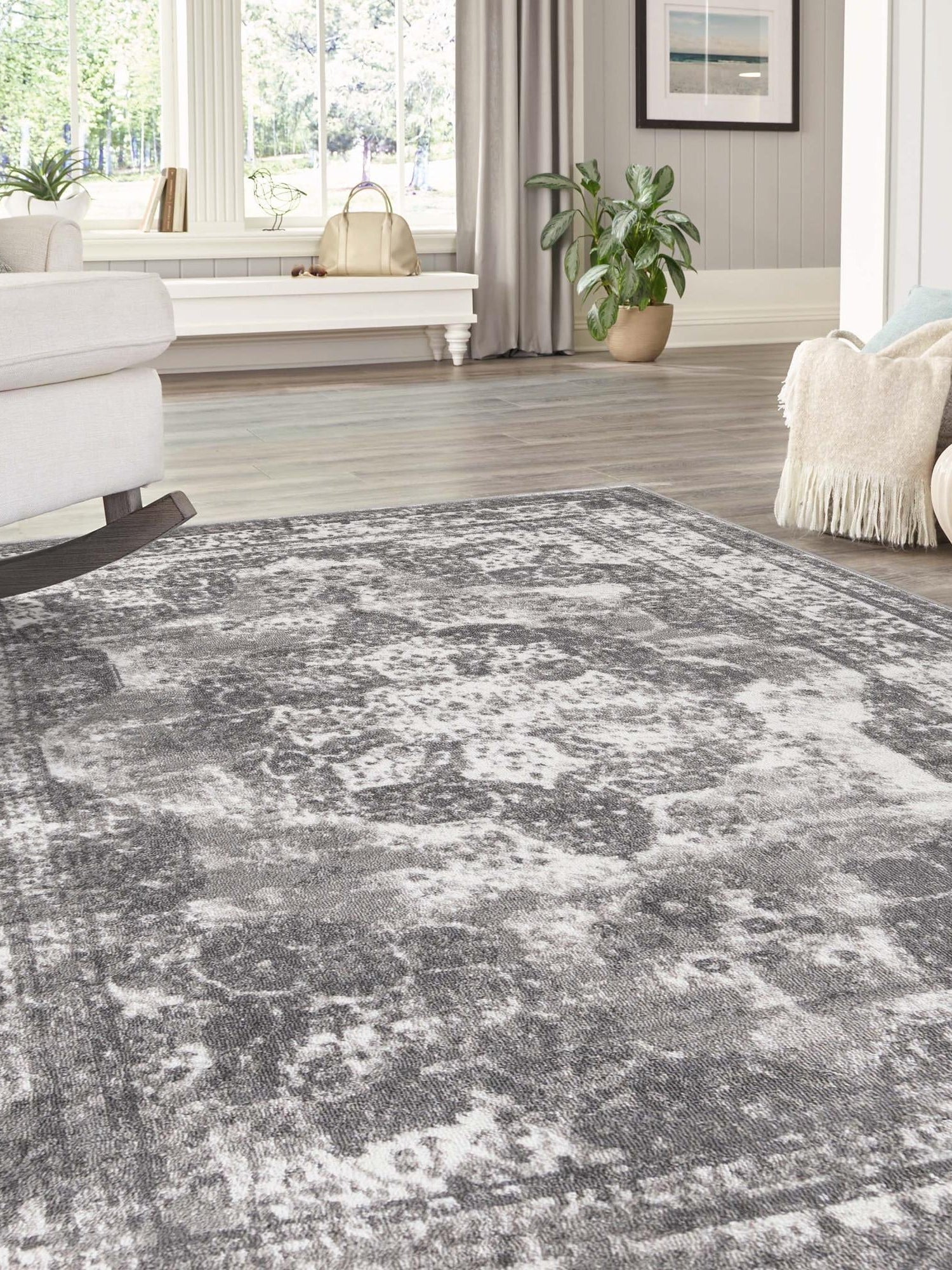 Gray 9' x 12' Sofia Rectangle Area Rug Durable Easy Clean Stain Resistant Unique Carpet for Affordable Interior Home Design for Sale at Rug Engine