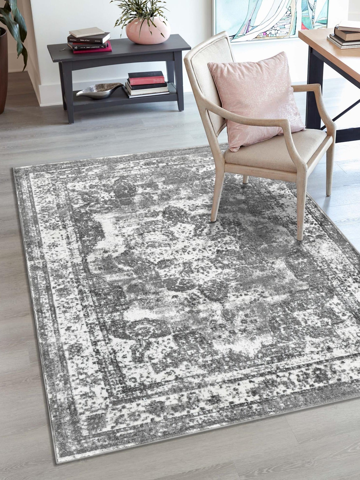 Gray 9' x 12' Sofia Rectangle Area Rug Durable Easy Clean Stain Resistant Unique Carpet for Affordable Interior Home Design for Sale at Rug Engine