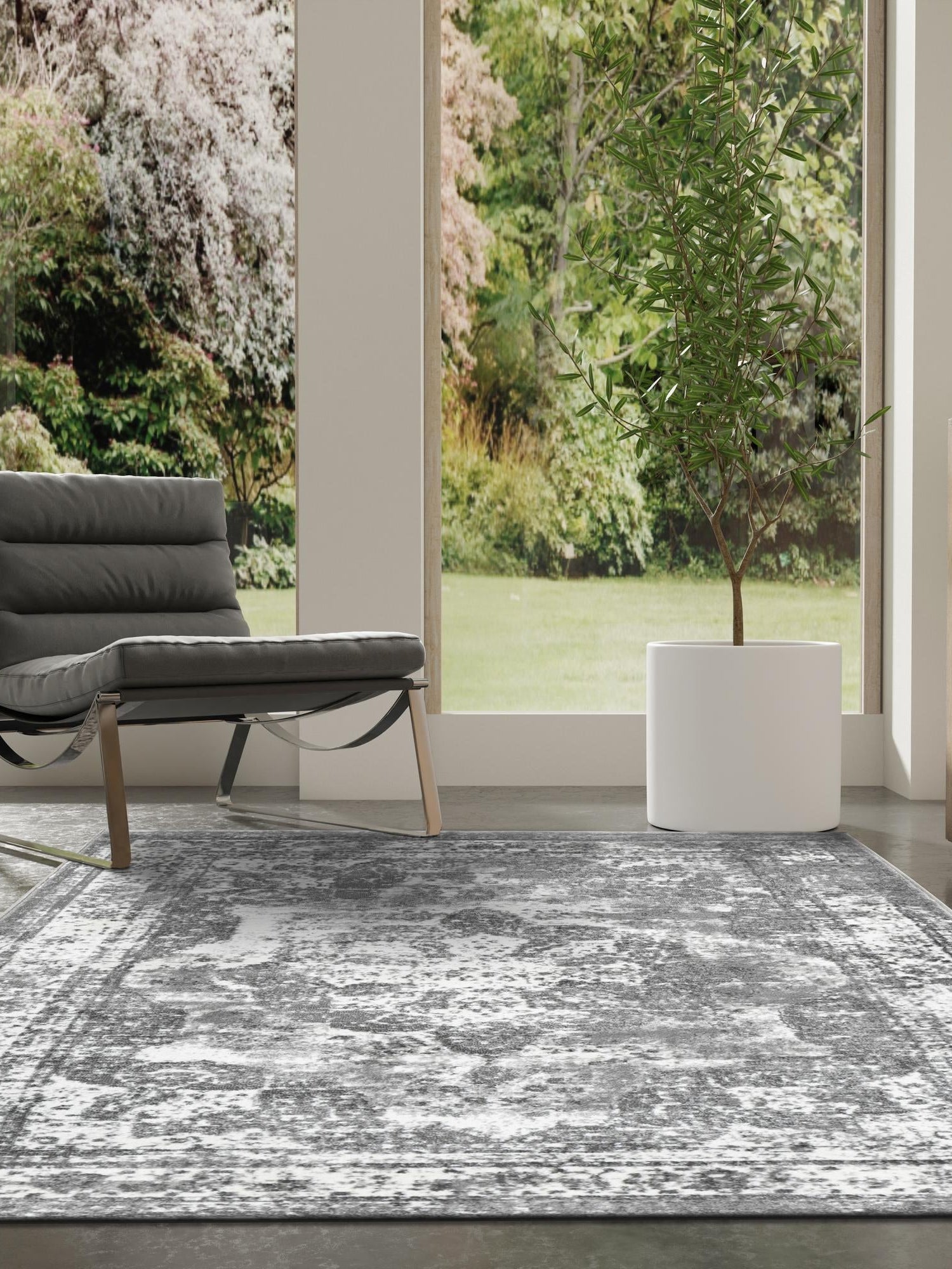 Gray 3' 1 x 5' 3 Sofia Rectangle Area Rug Durable Easy Clean Stain Resistant Unique Carpet for Affordable Interior Home Design for Sale at Rug Engine