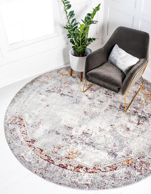 Gray 8' x 8' Austin Round Area Rug 100% Polyester Durable Cotton Backing Living Dining Room Bedroom Office Vintage Decor Carpet for Sale at Rug Engine