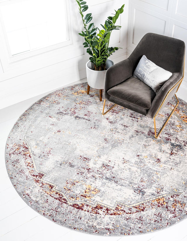 Gray 8' x 8' Austin Round Area Rug 100% Polyester Durable Cotton Backing Living Dining Room Bedroom Office Vintage Decor Carpet for Sale at Rug Engine