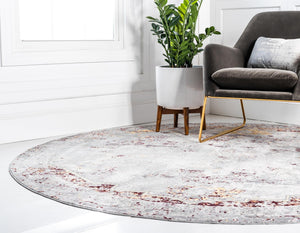 Gray 8' x 8' Austin Round Area Rug 100% Polyester Durable Cotton Backing Living Dining Room Bedroom Office Vintage Decor Carpet for Sale at Rug Engine