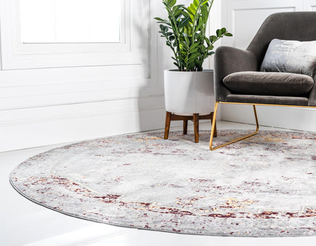 Gray 8' x 8' Austin Round Area Rug 100% Polyester Durable Cotton Backing Living Dining Room Bedroom Office Vintage Decor Carpet for Sale at Rug Engine