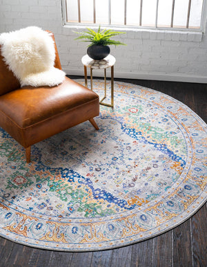 Light Gray 8' x 8' Austin Round Area Rug 100% Polyester Durable Cotton Backing Living Dining Room Bedroom Office Vintage Decor Carpet for Sale at Rug Engine