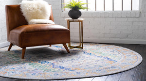 Light Gray 8' x 8' Austin Round Area Rug 100% Polyester Durable Cotton Backing Living Dining Room Bedroom Office Vintage Decor Carpet for Sale at Rug Engine