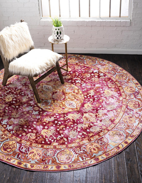 Red 8' x 8' Austin Round Area Rug 100% Polyester Durable Cotton Backing Living Dining Room Bedroom Office Vintage Decor Carpet for Sale at Rug Engine