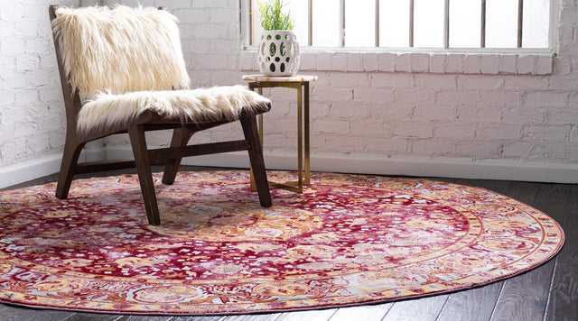 Red 8' x 8' Austin Round Area Rug 100% Polyester Durable Cotton Backing Living Dining Room Bedroom Office Vintage Decor Carpet for Sale at Rug Engine