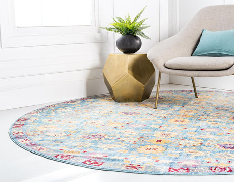 Blue 8' x 8' Austin Round Area Rug 100% Polyester Durable Cotton Backing Living Dining Room Bedroom Office Vintage Decor Carpet for Sale at Rug Engine