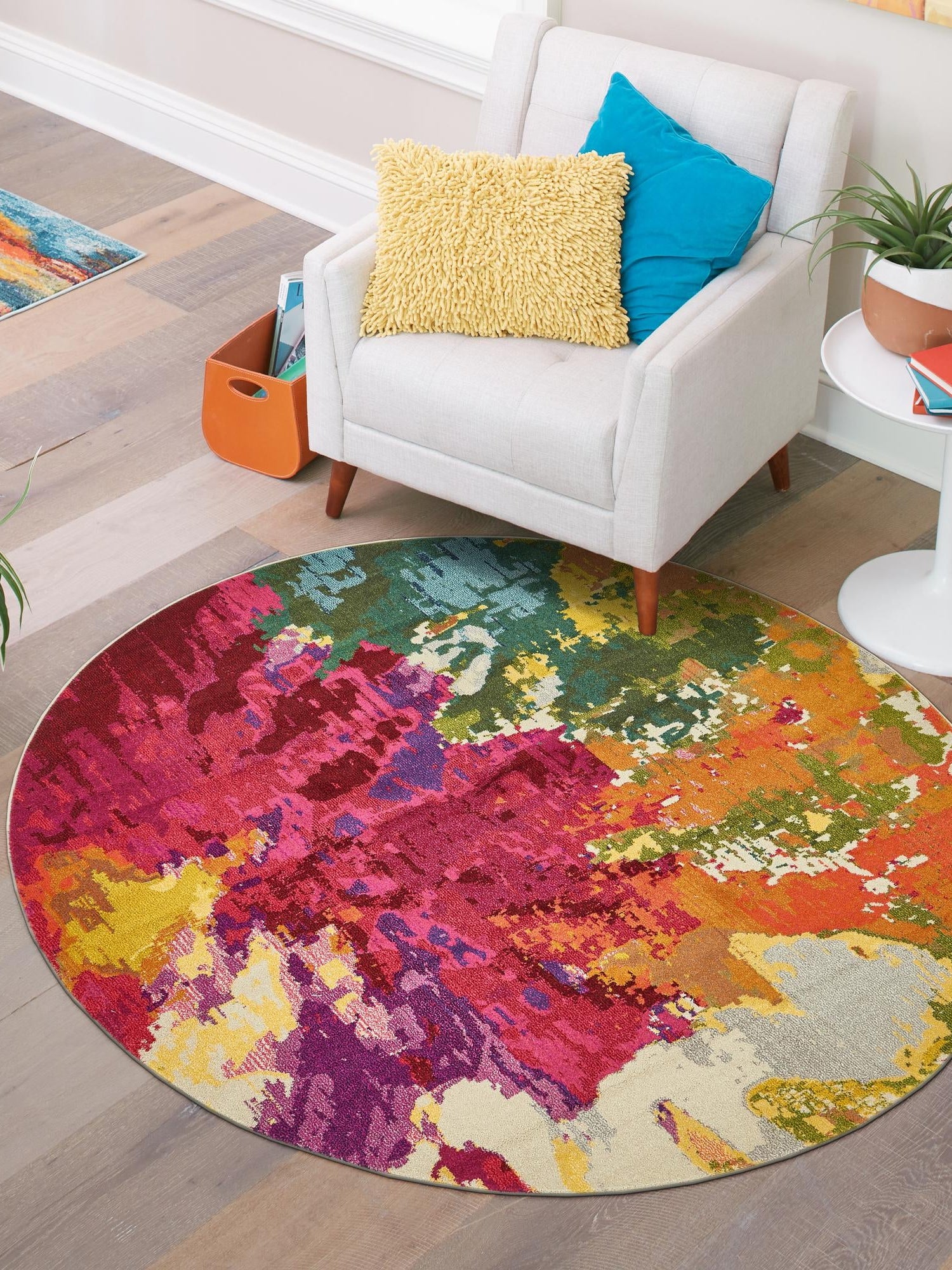 Multicolor 8' x 8' Estrella Round Area Rug 100% Polypropylene Non-Shedding Stain Resistant Carpet Colorful Modern Abstract Design Easy Clean for Home Decor for Sale at Rug Engine