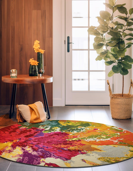 Multicolor 8' x 8' Estrella Round Area Rug 100% Polypropylene Non-Shedding Stain Resistant Carpet Colorful Modern Abstract Design Easy Clean for Home Decor for Sale at Rug Engine