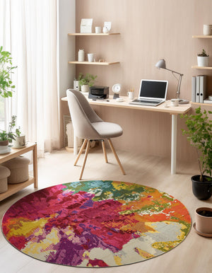 Multicolor 6' 1 x 6' 1 Estrella Round Area Rug 100% Polypropylene Non-Shedding Stain Resistant Carpet Colorful Modern Abstract Design Easy Clean for Home Decor for Sale at Rug Engine