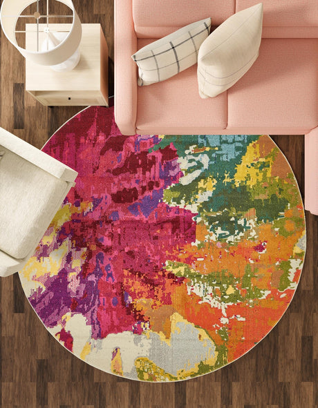 Multicolor 6' 1 x 6' 1 Estrella Round Area Rug 100% Polypropylene Non-Shedding Stain Resistant Carpet Colorful Modern Abstract Design Easy Clean for Home Decor for Sale at Rug Engine