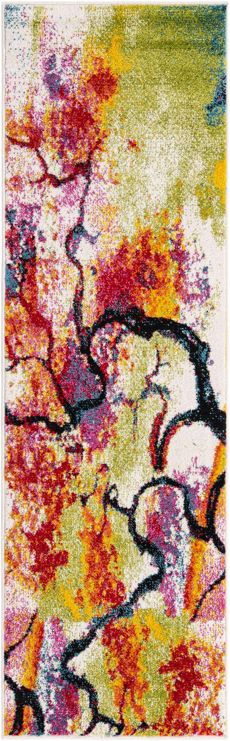 Ivory 2' x 6' 1 Lyon Runner Area Rug Vivid Colorful Abstract Modern 100% Polypropylene Carpet for Living Room, Dining, Office for Sale at Rug Engine