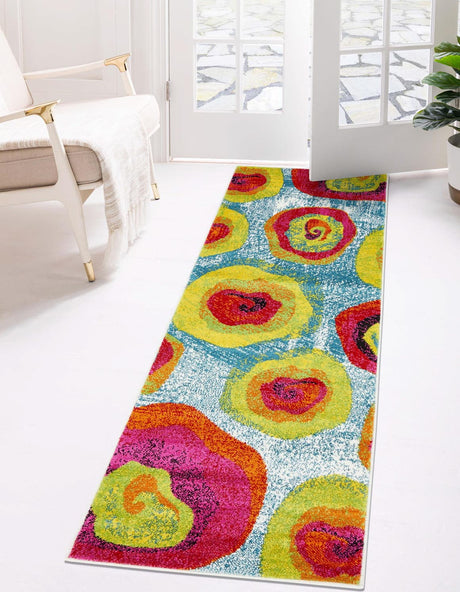 Blue 2' x 6' 1 Lyon Runner Area Rug Vivid Colorful Abstract Modern 100% Polypropylene Carpet for Living Room, Dining, Office for Sale at Rug Engine