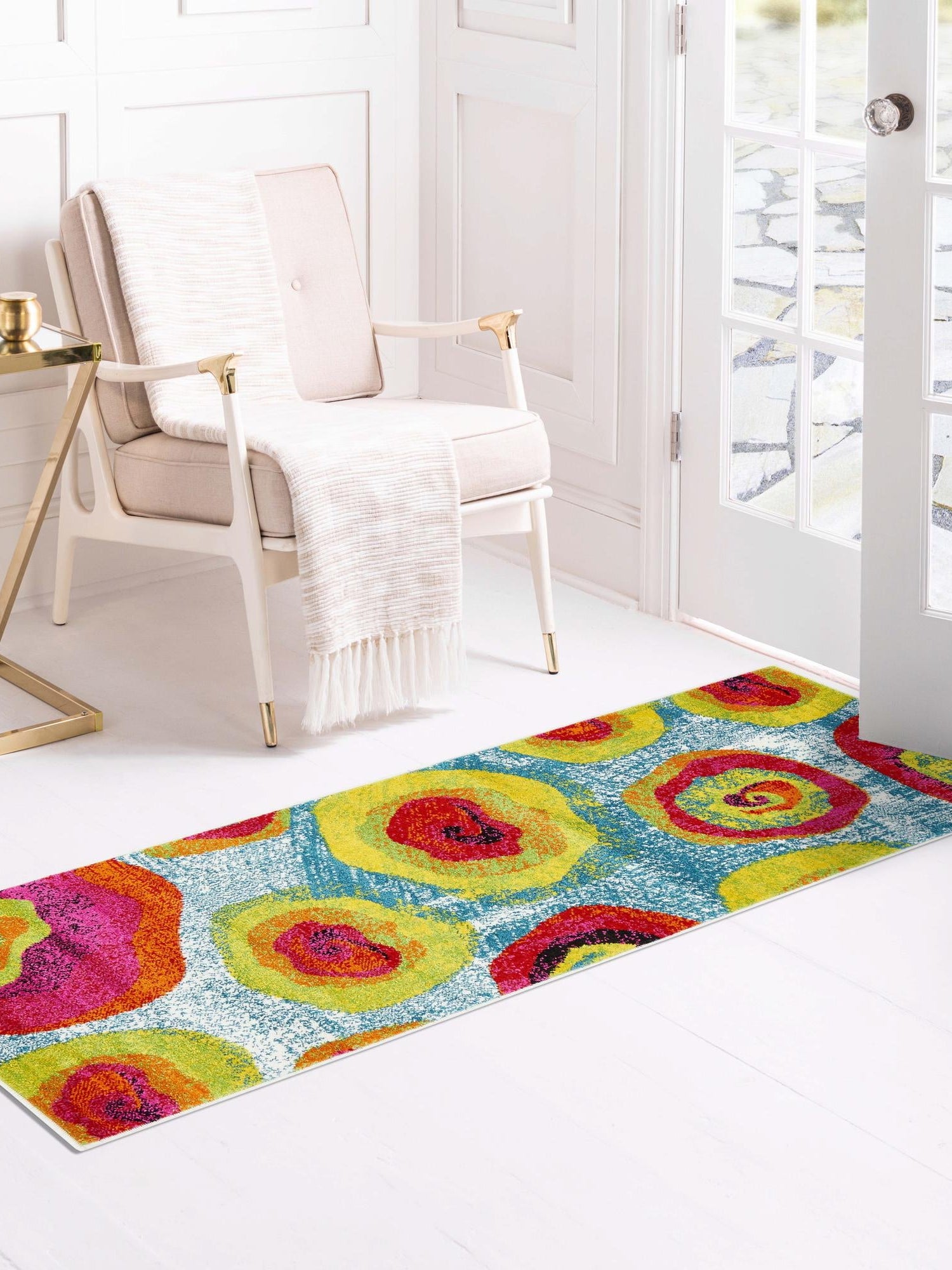 Blue 2' x 6' 1 Lyon Runner Area Rug Vivid Colorful Abstract Modern 100% Polypropylene Carpet for Living Room, Dining, Office for Sale at Rug Engine