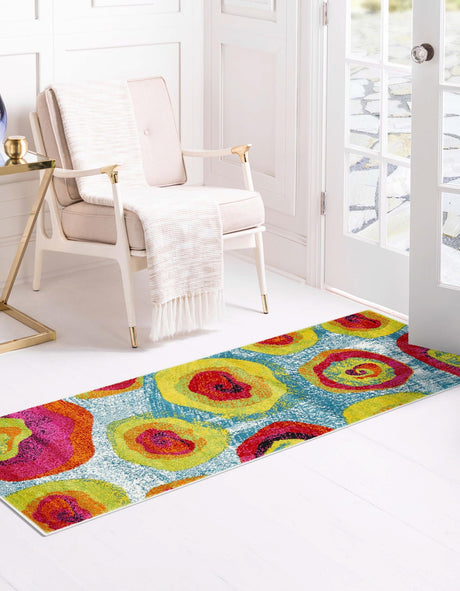 Blue 2' x 6' 1 Lyon Runner Area Rug Vivid Colorful Abstract Modern 100% Polypropylene Carpet for Living Room, Dining, Office for Sale at Rug Engine