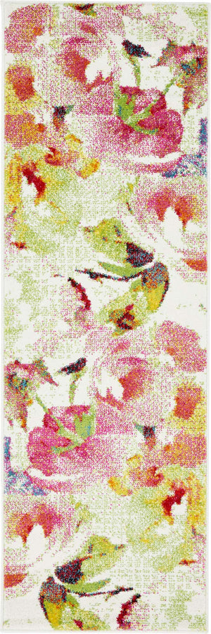 Ivory 2' x 6' 1 Lyon Runner Area Rug Vivid Colorful Abstract Modern 100% Polypropylene Carpet for Living Room, Dining, Office for Sale at Rug Engine