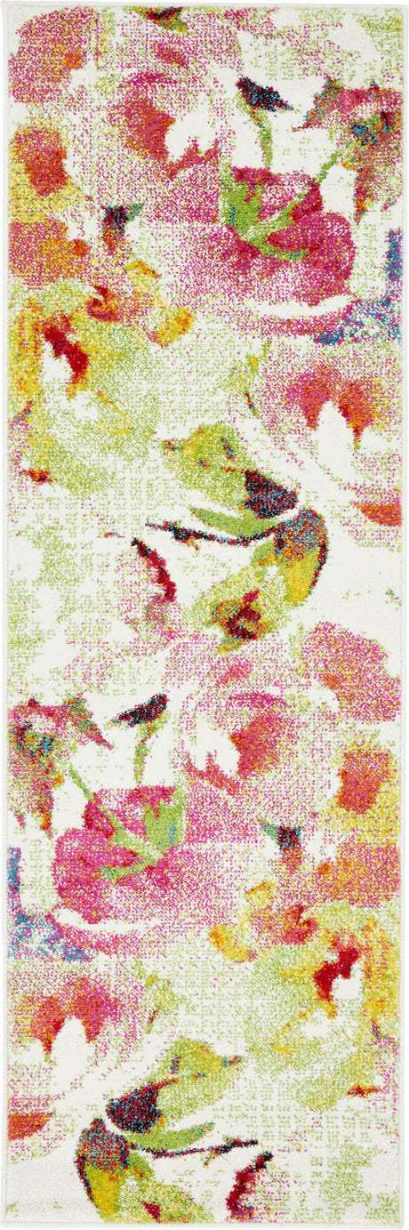 Ivory 2' x 6' 1 Lyon Runner Area Rug Vivid Colorful Abstract Modern 100% Polypropylene Carpet for Living Room, Dining, Office for Sale at Rug Engine