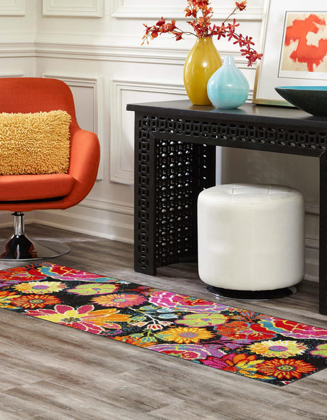 Black 2' 2 x 4' 1 Lyon Runner Area Rug Vivid Colorful Abstract Modern 100% Polypropylene Carpet for Living Room, Dining, Office for Sale at Rug Engine